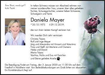 Traueranzeige von Daniela Mayer 