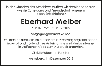 Traueranzeige von Eberhard Melber 