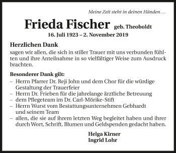 Traueranzeige von Frieda Fischer 