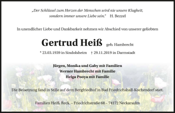 Traueranzeige von Gertrud Heiß Heiß 