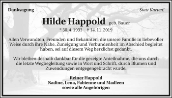 Traueranzeige von Hilde Happold 