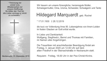 Traueranzeige von Hildegard Marquardt 