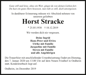 Traueranzeige von Horst Stracke 