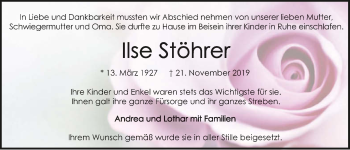 Traueranzeige von Ilse Stöhrer 