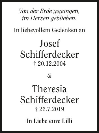 Traueranzeige von Josef Schifferdecker 