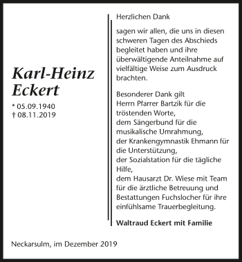 Traueranzeige von Karl-Heinz Eckert 