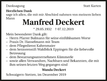 Traueranzeige von Manfred Deckert 