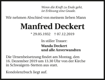 Traueranzeige von Manfred Deckert 