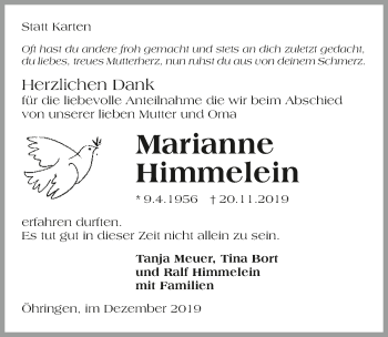 Traueranzeige von Marianne Himmelein 