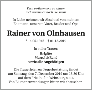 Traueranzeige von Rainer von Olnhausen 