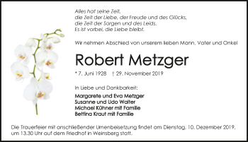 Traueranzeige von Robert Metzger 