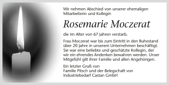 Traueranzeige von Rosemarie Moczerat 