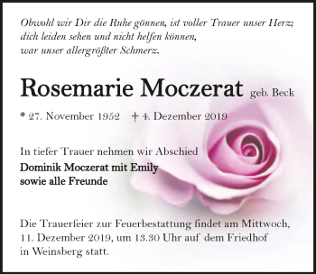 Traueranzeige von Rosemarie Moczerat 