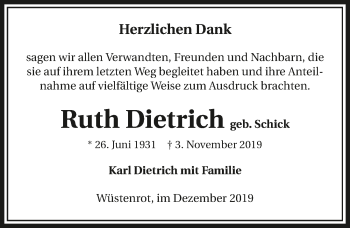 Traueranzeige von Ruth Dietrich 