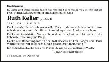 Traueranzeige von Ruth Keller 