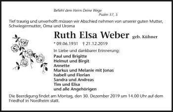 Traueranzeige von Ruth Elsa Weber 