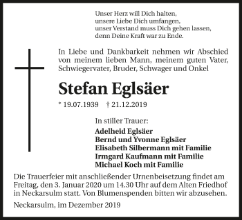 Traueranzeige von Stefan Eglsäer 