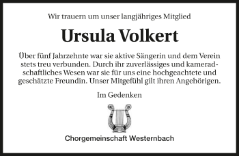 Traueranzeige von Ursula Volkert 