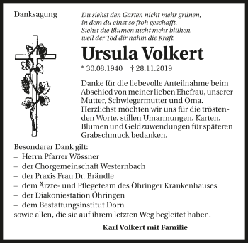 Traueranzeige von Ursula Volkert 