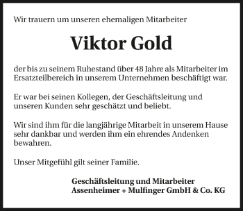 Traueranzeige von Viktor Gold 