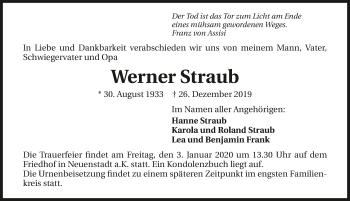 Traueranzeige von Werner Straub 