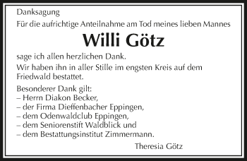Traueranzeige von Willi Götz 