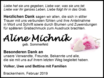 Traueranzeige von Aline Michnik 