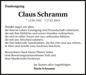 Traueranzeige von Claus Schramm 
