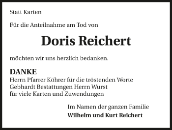 Traueranzeige von Doris Reichert