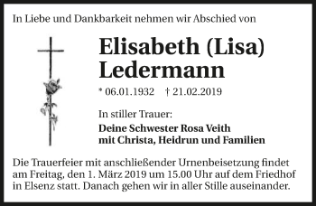 Traueranzeige von Elisabeth Ledermann 