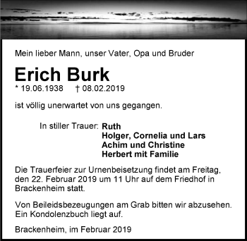 Traueranzeige von Erich Burk 