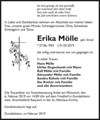 Traueranzeige von Erika Mölle 