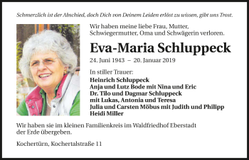 Traueranzeige von Eva-Maria Schluppeck 