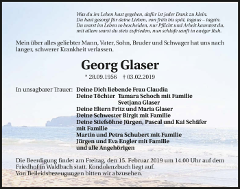 Traueranzeige von Georg Glaser 