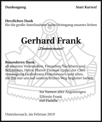 Traueranzeige von Gerhard Frank 