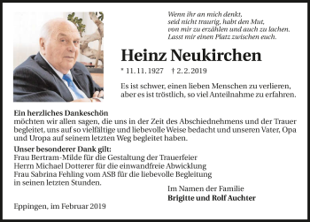 Traueranzeige von Heinz Neukirchen 