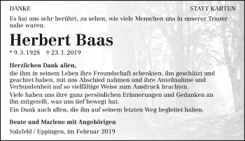 Traueranzeige von Herbert Baas 