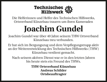 Traueranzeige von Joachim Grundel 