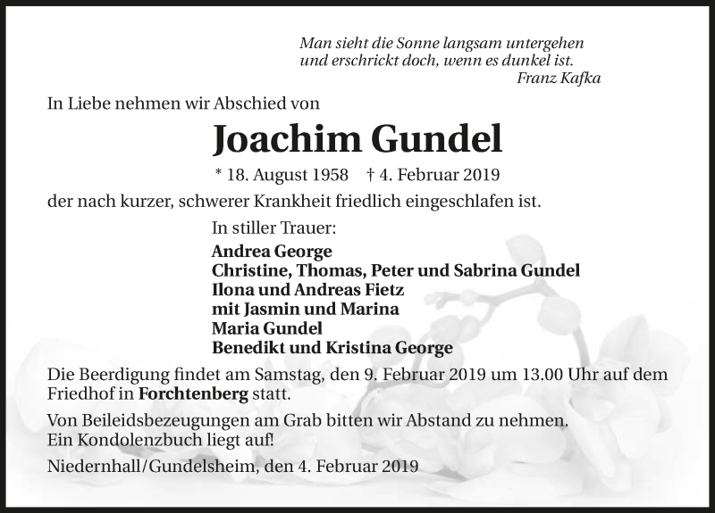  Traueranzeige für Joachim Gundel vom 07.02.2019 aus 