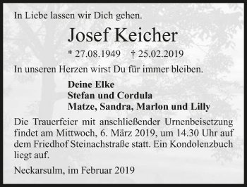 Traueranzeige von Josef Keicher 