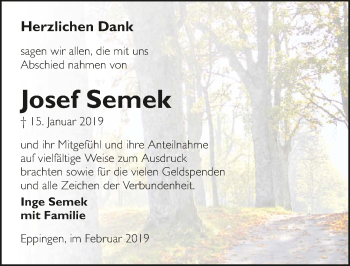 Traueranzeige von Josef Semek 