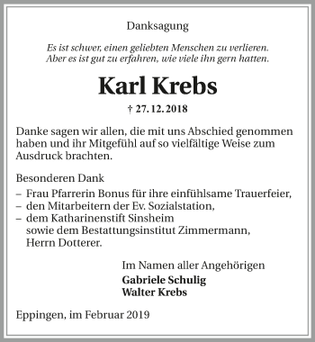 Traueranzeige von Karl Krebs 