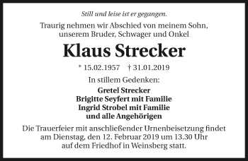 Traueranzeige von Klaus Strecker 