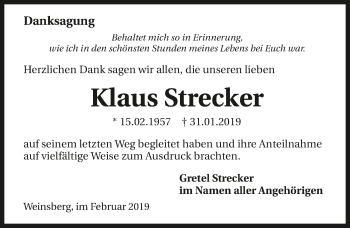 Traueranzeige von Klaus Strecker 