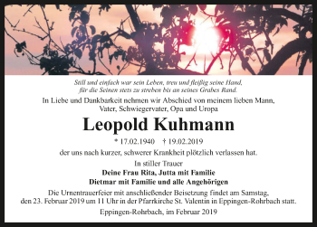 Traueranzeige von Leopold Kuhmann 