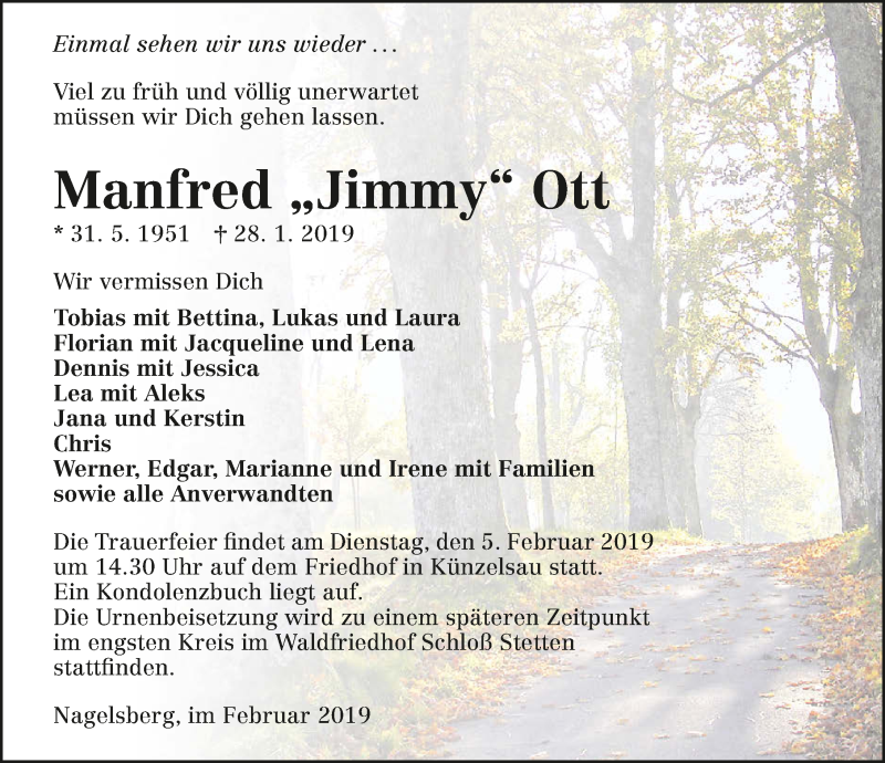  Traueranzeige für Manfred Ott vom 02.02.2019 aus 