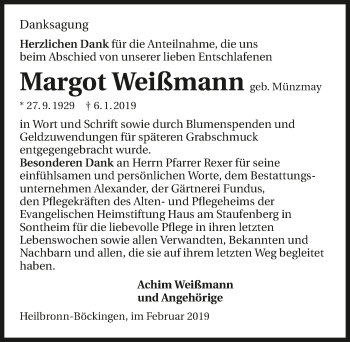 Traueranzeige von Margot Weißmann 