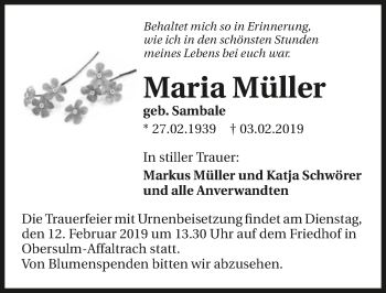 Traueranzeige von Maria Müller 