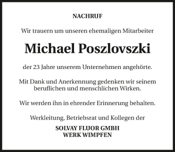 Traueranzeige von Michael Poszlovszki 