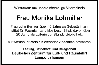 Traueranzeige von Monika Lohmiller 